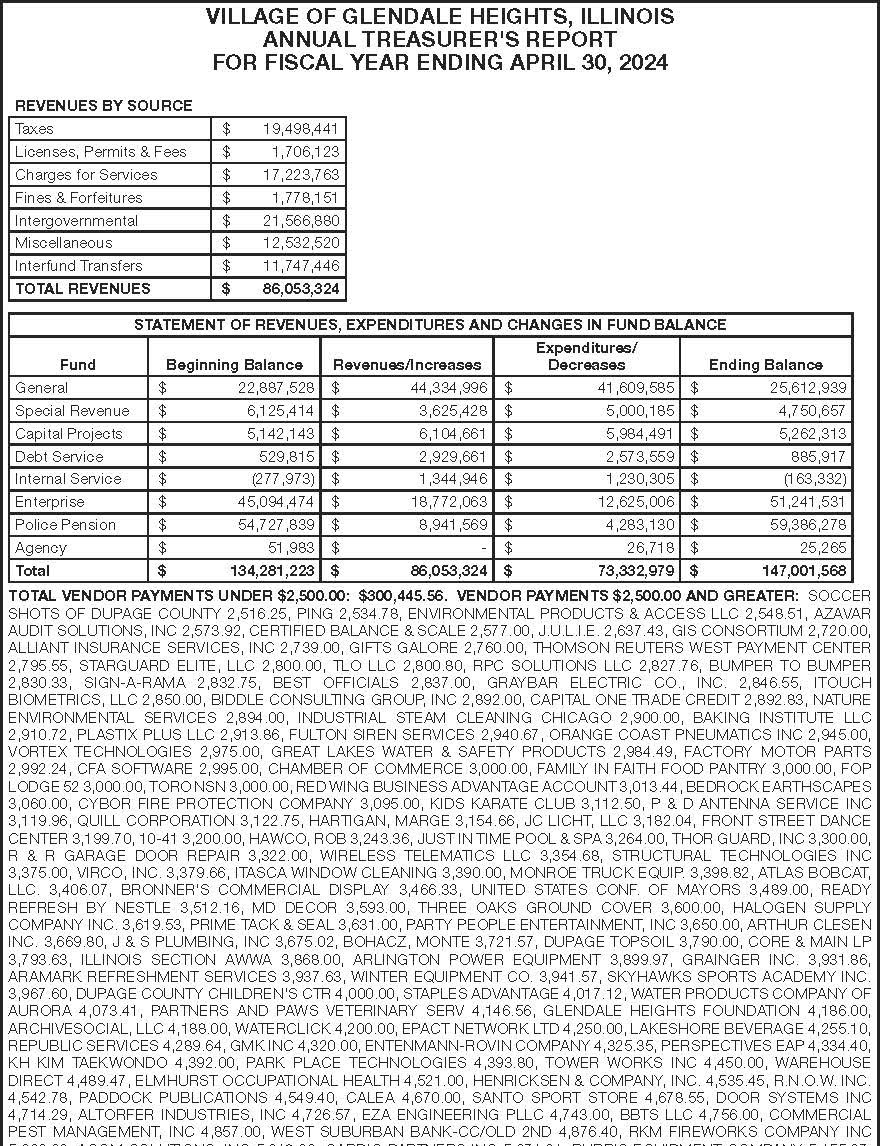 Treasurer's Report for FYE 2024